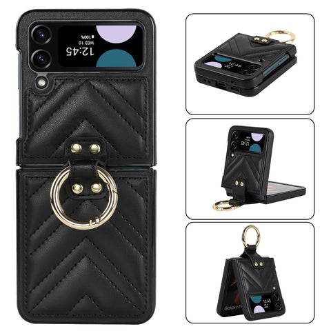 V-shaped Folding Protective Phone Case with Folding Ring, For Samsung Galaxy Z Flip4