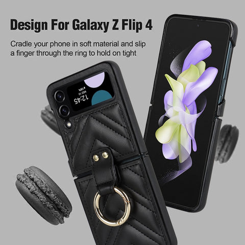 V-shaped Folding Protective Phone Case with Folding Ring, For Samsung Galaxy Z Flip4