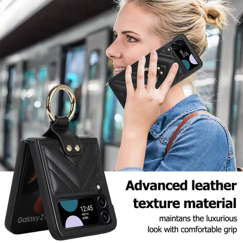 V-shaped Folding Protective Phone Case with Folding Ring, For Samsung Galaxy Z Flip4