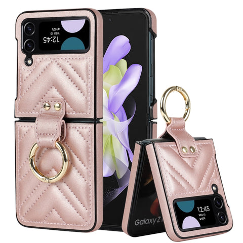 V-shaped Folding Protective Phone Case with Folding Ring, For Samsung Galaxy Z Flip4