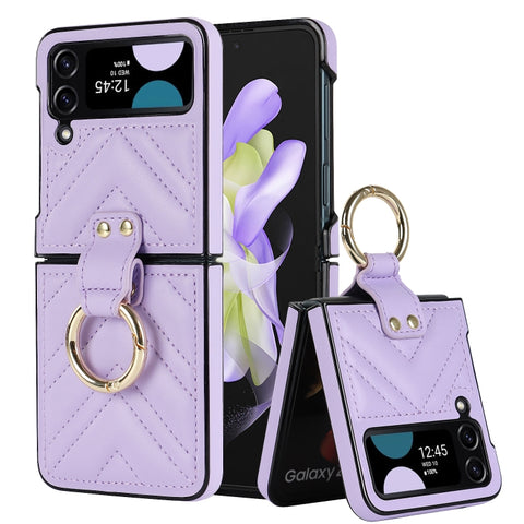 V-shaped Folding Protective Phone Case with Folding Ring, For Samsung Galaxy Z Flip4
