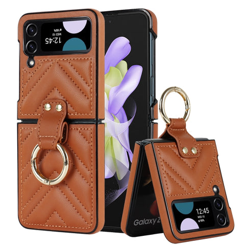 V-shaped Folding Protective Phone Case with Folding Ring, For Samsung Galaxy Z Flip4