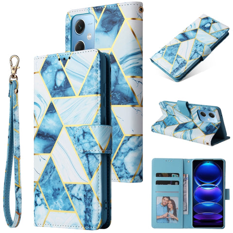 Marble Bronzing Stitching Leather Phone Case, For Samsung Galaxy A34 5G, For Samsung Galaxy A54 5G, For Xiaomi Redmi Note 12 5G, For Xiaomi Redmi Note 12 Pro 5G, For Xiaomi Redmi Note 12 Pro+ 5G