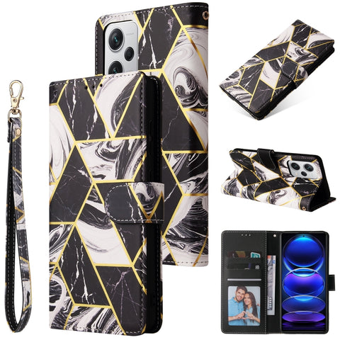 Marble Bronzing Stitching Leather Phone Case, For Samsung Galaxy A34 5G, For Samsung Galaxy A54 5G, For Xiaomi Redmi Note 12 5G, For Xiaomi Redmi Note 12 Pro 5G, For Xiaomi Redmi Note 12 Pro+ 5G
