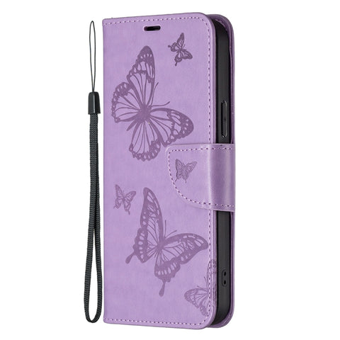 Two Butterflies Embossing Leather Phone Case, For Xiaomi Redmi Note 12 4G Global, For Nokia G22, For Samsung Galaxy A24 4G, For Samsung Galaxy M14 5G