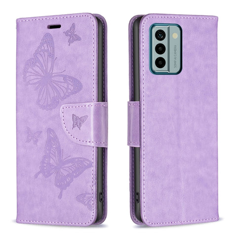 Two Butterflies Embossing Leather Phone Case, For Xiaomi Redmi Note 12 4G Global, For Nokia G22, For Samsung Galaxy A24 4G, For Samsung Galaxy M14 5G
