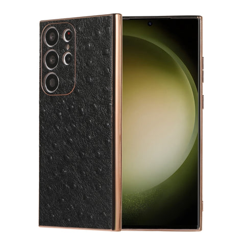 Genuine Leather Ostrich Texture Nano Electroplating Phone Case, For Samsung Galaxy S23 Ultra 5G