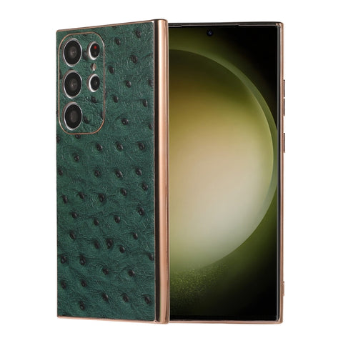 Genuine Leather Ostrich Texture Nano Electroplating Phone Case, For Samsung Galaxy S23 Ultra 5G