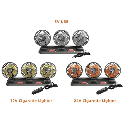 F4310 360-Degree Rotating Adjustable Car Three-Head Fan, F4310 USB Universal, F4310 12V Cigarette Lighter, F4310 24V Cigarette Lighter
