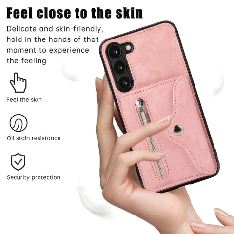 Zipper RFID Card Slots Phone Case with Short Lanyard, For Samsung Galaxy S21 Ultra 5G, For Samsung Galaxy S21 FE 5G
