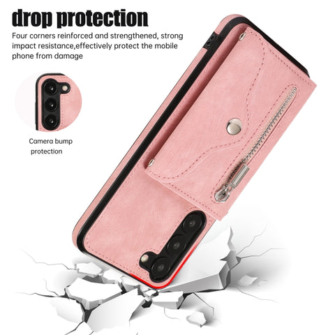 Zipper RFID Card Slots Phone Case with Short Lanyard, For Samsung Galaxy S21 Ultra 5G, For Samsung Galaxy S21 FE 5G
