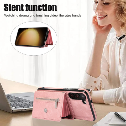 Zipper RFID Card Slots Phone Case with Short Lanyard, For Samsung Galaxy S21 Ultra 5G, For Samsung Galaxy S21 FE 5G
