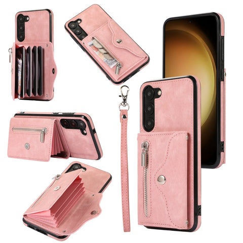 Zipper RFID Card Slots Phone Case with Short Lanyard, For Samsung Galaxy S21 Ultra 5G, For Samsung Galaxy S21 FE 5G