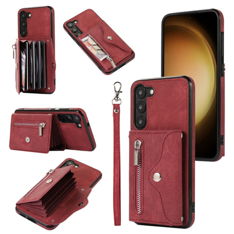 Zipper RFID Card Slots Phone Case with Short Lanyard, For Samsung Galaxy S21 Ultra 5G, For Samsung Galaxy S21 FE 5G