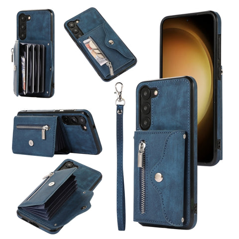 Zipper RFID Card Slots Phone Case with Short Lanyard, For Samsung Galaxy S21 Ultra 5G, For Samsung Galaxy S21 FE 5G
