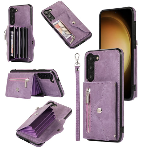 Zipper RFID Card Slots Phone Case with Short Lanyard, For Samsung Galaxy S21 Ultra 5G, For Samsung Galaxy S21 FE 5G