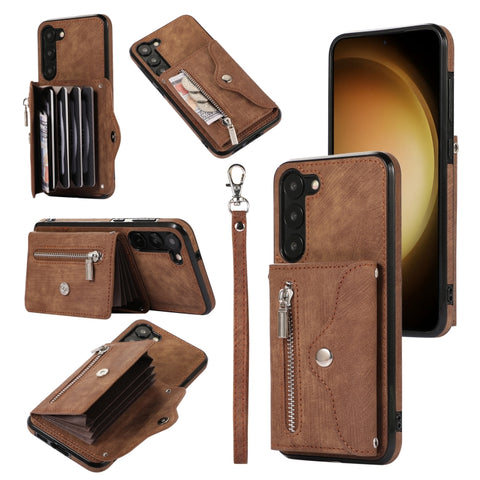Zipper RFID Card Slots Phone Case with Short Lanyard, For Samsung Galaxy S21 Ultra 5G, For Samsung Galaxy S21 FE 5G