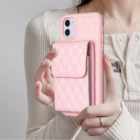 Vertical Wallet Rhombic Leather Phone Case, For iPhone 11, For iPhone 11 Pro, For iPhone 11 Pro Max, For iPhone X / XS, For iPhone XR, For iPhone XS Max, For iPhone SE 2022 / SE 2020 / 7 / 8, For iPhone 7 Plus / 8 Plus