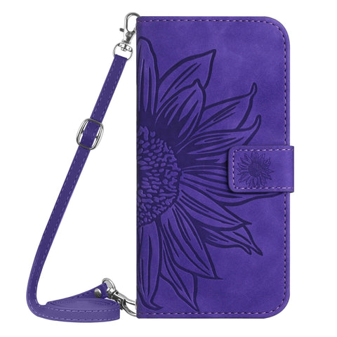 HT04 Skin Feel Sun Flower Embossed Flip Leather Phone Case with Lanyard, For vivo V27, For Samsung Galaxy F14 5G Global, For Xiaomi 13 Ultra