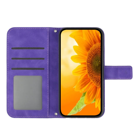 HT04 Skin Feel Sun Flower Embossed Flip Leather Phone Case with Lanyard, For vivo V27, For Samsung Galaxy F14 5G Global, For Xiaomi 13 Ultra