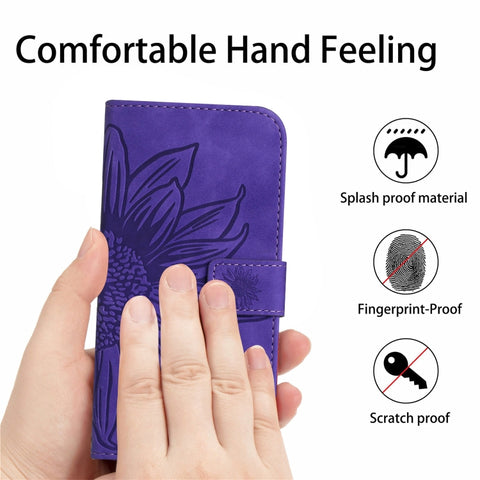 HT04 Skin Feel Sun Flower Embossed Flip Leather Phone Case with Lanyard, For vivo V27, For Samsung Galaxy F14 5G Global, For Xiaomi 13 Ultra