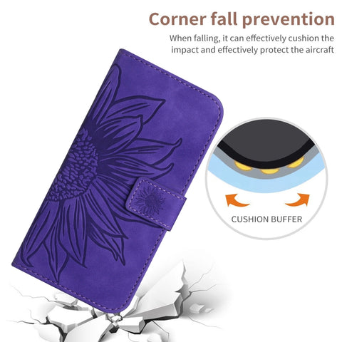 HT04 Skin Feel Sun Flower Embossed Flip Leather Phone Case with Lanyard, For vivo V27, For Samsung Galaxy F14 5G Global, For Xiaomi 13 Ultra