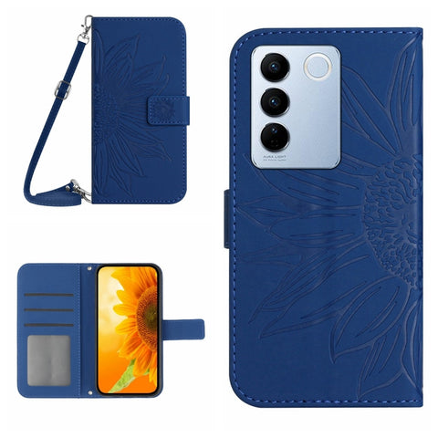 HT04 Skin Feel Sun Flower Embossed Flip Leather Phone Case with Lanyard, For vivo V27, For Samsung Galaxy F14 5G Global, For Xiaomi 13 Ultra
