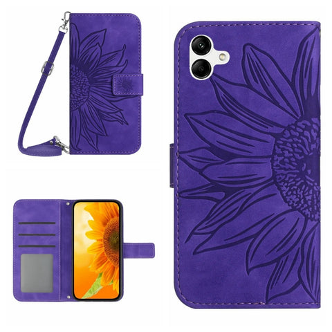 HT04 Skin Feel Sun Flower Embossed Flip Leather Phone Case with Lanyard, For vivo V27, For Samsung Galaxy F14 5G Global, For Xiaomi 13 Ultra