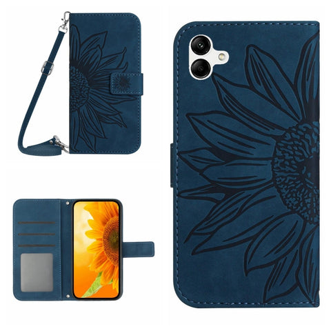 HT04 Skin Feel Sun Flower Embossed Flip Leather Phone Case with Lanyard, For vivo V27, For Samsung Galaxy F14 5G Global, For Xiaomi 13 Ultra