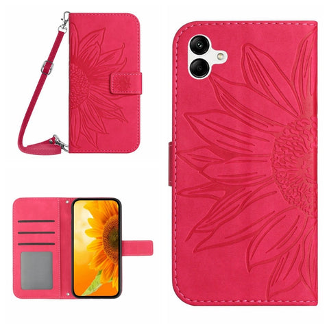 HT04 Skin Feel Sun Flower Embossed Flip Leather Phone Case with Lanyard, For vivo V27, For Samsung Galaxy F14 5G Global, For Xiaomi 13 Ultra