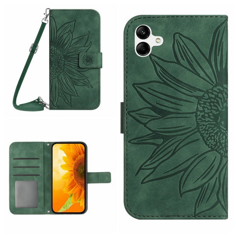 HT04 Skin Feel Sun Flower Embossed Flip Leather Phone Case with Lanyard, For vivo V27, For Samsung Galaxy F14 5G Global, For Xiaomi 13 Ultra