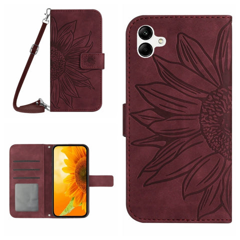 HT04 Skin Feel Sun Flower Embossed Flip Leather Phone Case with Lanyard, For vivo V27, For Samsung Galaxy F14 5G Global, For Xiaomi 13 Ultra
