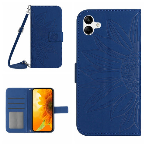 HT04 Skin Feel Sun Flower Embossed Flip Leather Phone Case with Lanyard, For vivo V27, For Samsung Galaxy F14 5G Global, For Xiaomi 13 Ultra