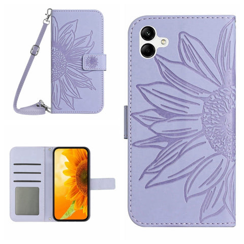 HT04 Skin Feel Sun Flower Embossed Flip Leather Phone Case with Lanyard, For vivo V27, For Samsung Galaxy F14 5G Global, For Xiaomi 13 Ultra