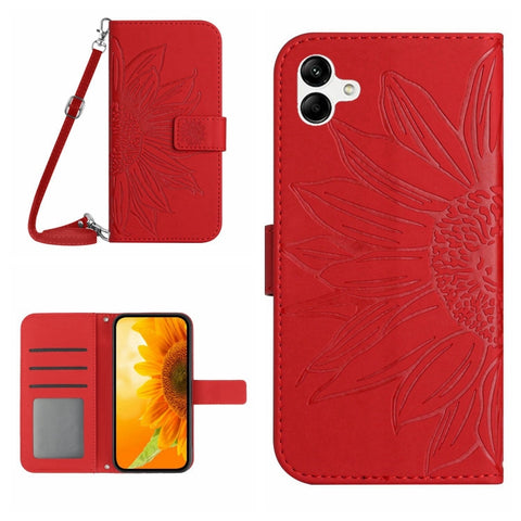 HT04 Skin Feel Sun Flower Embossed Flip Leather Phone Case with Lanyard, For vivo V27, For Samsung Galaxy F14 5G Global, For Xiaomi 13 Ultra