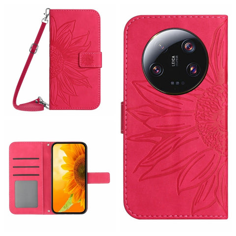 HT04 Skin Feel Sun Flower Embossed Flip Leather Phone Case with Lanyard, For vivo V27, For Samsung Galaxy F14 5G Global, For Xiaomi 13 Ultra