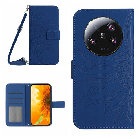 HT04 Skin Feel Sun Flower Embossed Flip Leather Phone Case with Lanyard, For vivo V27, For Samsung Galaxy F14 5G Global, For Xiaomi 13 Ultra