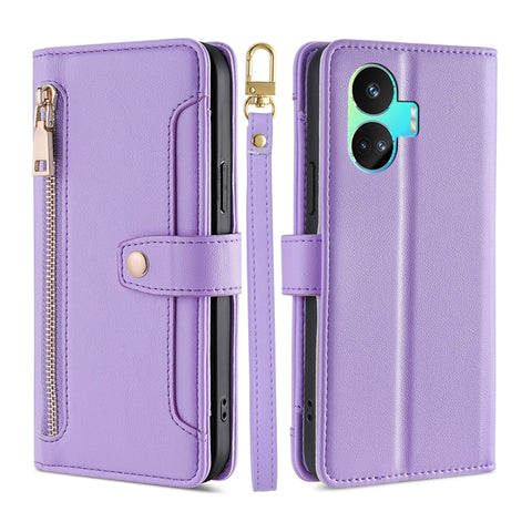 Sheep Texture Cross-body Zipper Wallet Leather Phone Case, For vivo iQOO Z7x, For OPPO A55S 5G, For Realme GT Neo5 SE, For Xiaomi Redmi Note 12 Turbo, For Kyocera Digno SX3-KYG02, For Nokia C12, For Nokia C22, For Nokia C32