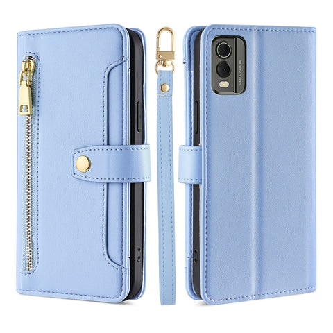 Sheep Texture Cross-body Zipper Wallet Leather Phone Case, For vivo iQOO Z7x, For OPPO A55S 5G, For Realme GT Neo5 SE, For Xiaomi Redmi Note 12 Turbo, For Kyocera Digno SX3-KYG02, For Nokia C12, For Nokia C22, For Nokia C32