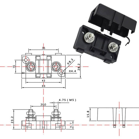 4 in 1 ANS-H Car Fuse Holder Fuse Box, 30A, 40A, 50A, 80A, 100A, 120A, 150A