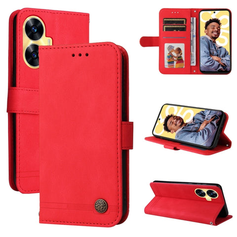 Skin Feel Life Tree Metal Button Leather Phone Case, For Realme C65 4G, For Realme C55, For Realme GT Neo 5 5G / GT3