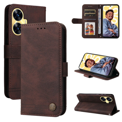 Skin Feel Life Tree Metal Button Leather Phone Case, For Realme C65 4G, For Realme C55, For Realme GT Neo 5 5G / GT3