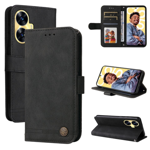 Skin Feel Life Tree Metal Button Leather Phone Case, For Realme C65 4G, For Realme C55, For Realme GT Neo 5 5G / GT3