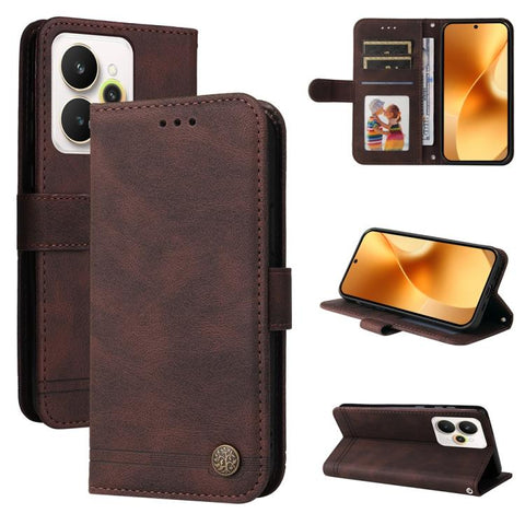 Skin Feel Life Tree Metal Button Leather Phone Case, For Realme P4R 5G / P4x 4G / C100 4G / C100i, For Realme 16 Pro+ 5G, For Realme 16 Pro 5G, For Realme P4x 5G, For Realme 15x 5G India / Realme C85 5G, For Realme C85 Pro 4G, For Realme 15T 5G        ...