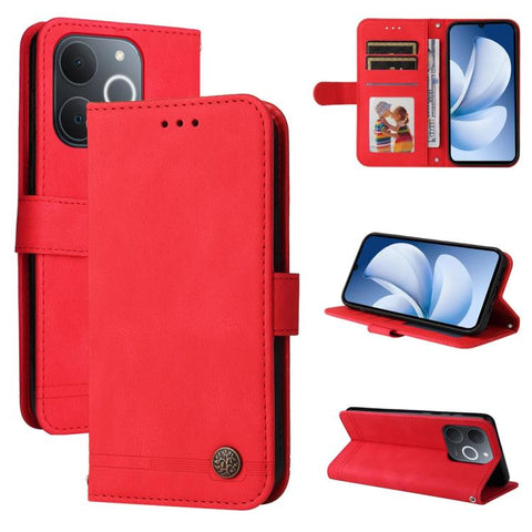 Skin Feel Life Tree Metal Button Leather Phone Case, For Realme P4R 5G / P4x 4G / C100 4G / C100i, For Realme 16 Pro+ 5G, For Realme 16 Pro 5G, For Realme P4x 5G, For Realme 15x 5G India / Realme C85 5G, For Realme C85 Pro 4G, For Realme 15T 5G        ...
