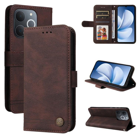 Skin Feel Life Tree Metal Button Leather Phone Case, For Realme P4R 5G / P4x 4G / C100 4G / C100i, For Realme 16 Pro+ 5G, For Realme 16 Pro 5G, For Realme P4x 5G, For Realme 15x 5G India / Realme C85 5G, For Realme C85 Pro 4G, For Realme 15T 5G        ...