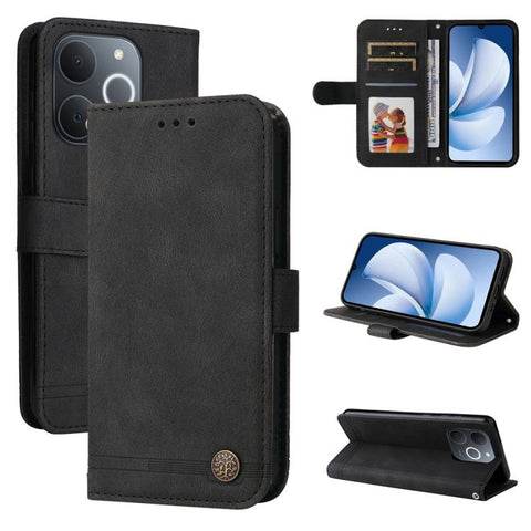 Skin Feel Life Tree Metal Button Leather Phone Case, For Realme P4R 5G / P4x 4G / C100 4G / C100i, For Realme 16 Pro+ 5G, For Realme 16 Pro 5G, For Realme P4x 5G, For Realme 15x 5G India / Realme C85 5G, For Realme C85 Pro 4G, For Realme 15T 5G        ...