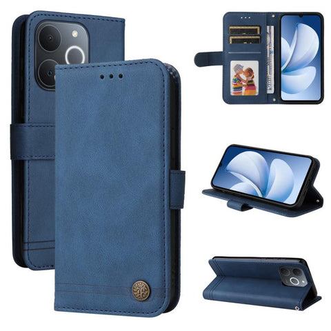 Skin Feel Life Tree Metal Button Leather Phone Case, For Realme P4R 5G / P4x 4G / C100 4G / C100i, For Realme 16 Pro+ 5G, For Realme 16 Pro 5G, For Realme P4x 5G, For Realme 15x 5G India / Realme C85 5G, For Realme C85 Pro 4G, For Realme 15T 5G        ...
