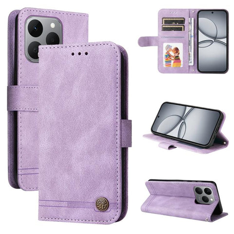 Skin Feel Life Tree Metal Button Leather Phone Case, For Realme P4R 5G / P4x 4G / C100 4G / C100i, For Realme 16 Pro+ 5G, For Realme 16 Pro 5G, For Realme P4x 5G, For Realme 15x 5G India / Realme C85 5G, For Realme C85 Pro 4G, For Realme 15T 5G        ...