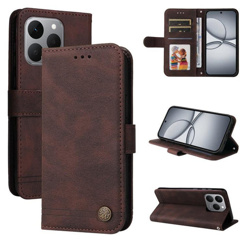 Skin Feel Life Tree Metal Button Leather Phone Case, For Realme P4R 5G / P4x 4G / C100 4G / C100i, For Realme 16 Pro+ 5G, For Realme 16 Pro 5G, For Realme P4x 5G, For Realme 15x 5G India / Realme C85 5G, For Realme C85 Pro 4G, For Realme 15T 5G        ...